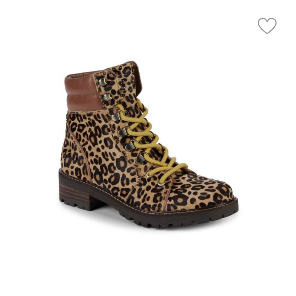 SAM EDELMAN Tamia Leopard Calf-Hair Combat Boots Size 10